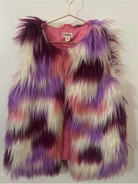 Hatley Girls Faux Fur Vest Size 7 Pink Purple